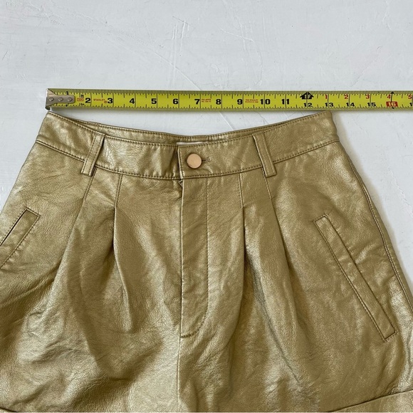 DIVINE HERITAGE REVOLVE Faux Leather Proper Cuffed Shorts in Gold Size S - Picture 4 of 8